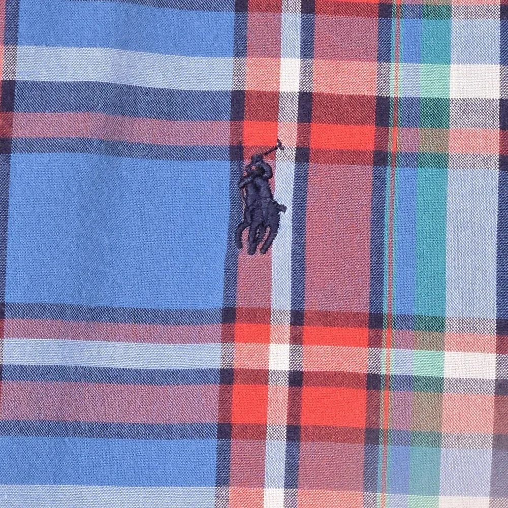 Polo Ralph Lauren Blue Plaid Oxford Shirt Boys Size XL Shirt Sleeve Button‎ Up